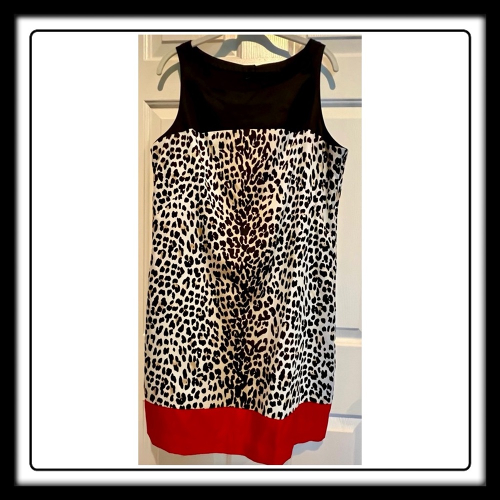 Dress - White House Black Market - black white tan red animal print - size 14 - Picture 7 of 8